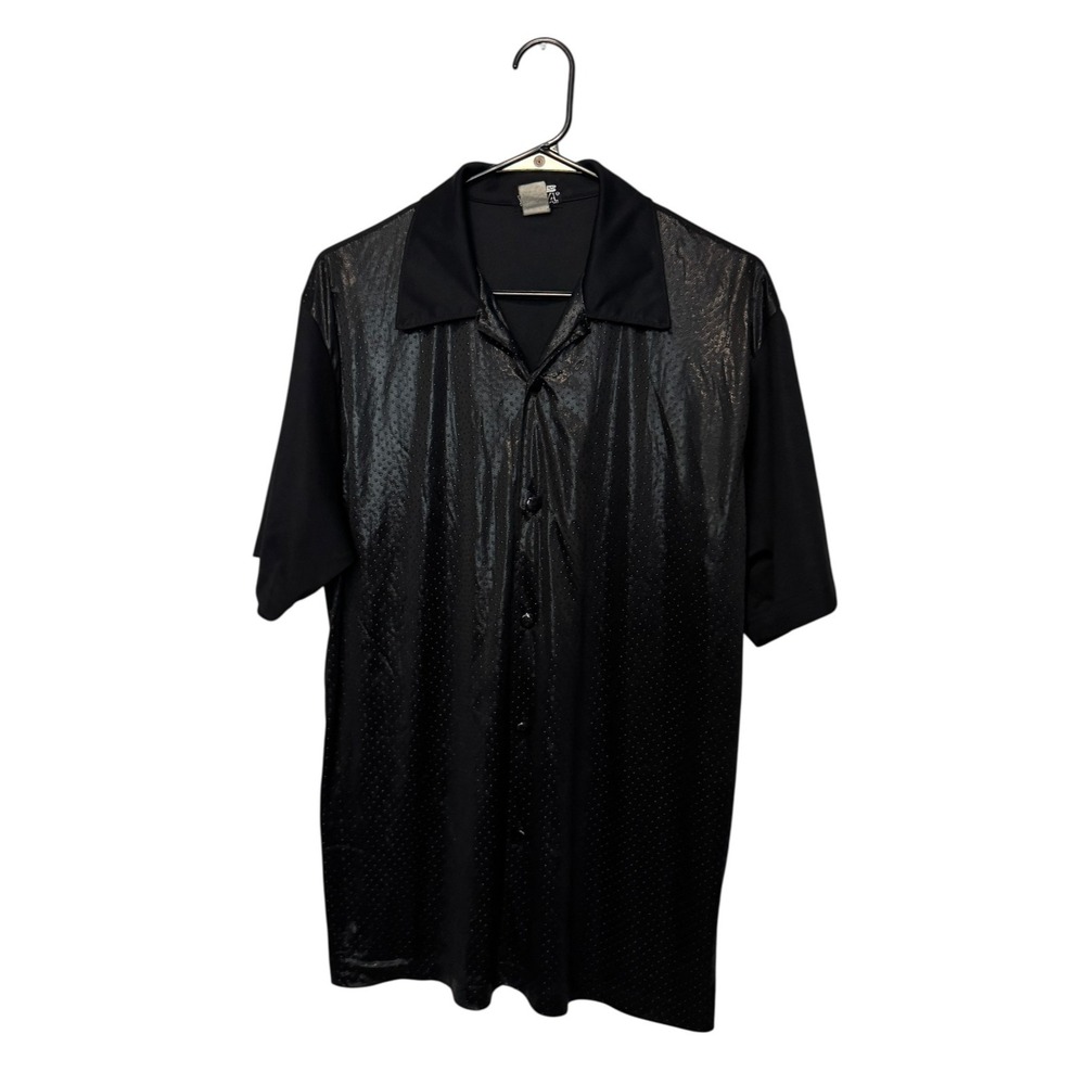 Vintage YMLA Shirt Mens Medium Black Polka Dot Textured Club Disco Rave Dance